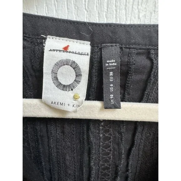 Anthropologie Akemi Kin Adelina Top Black Floral Embroider Peasant Sz 6 Boho - Picture 5 of 10